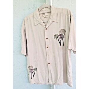 Men's Vtg BOCA CLASSICS ISLAND WEAR Silk Hawaiian Camp Shirt Palm Leaf L